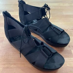 Eileen Fisher Black Link Nubuck Sandals.